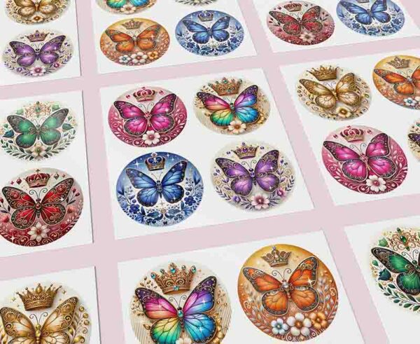 Stickers de mariposas fantasy adhesivas circulares 10 pz