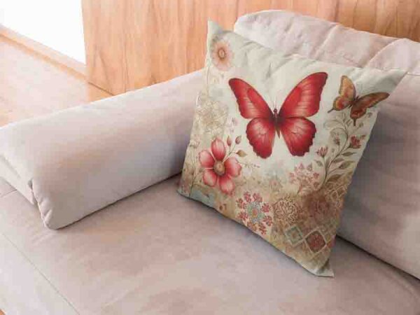 Funda de cojines elegantes decoración de mariposas Mod.Ala de Seda Roja - Image 4