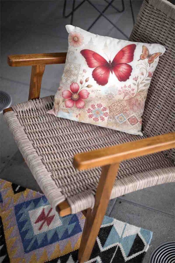 Funda de cojines elegantes decoración de mariposas Mod.Ala de Seda Roja - Image 2