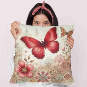 Funda de cojines elegantes decoración de mariposas Mod.Ala de Seda Roja