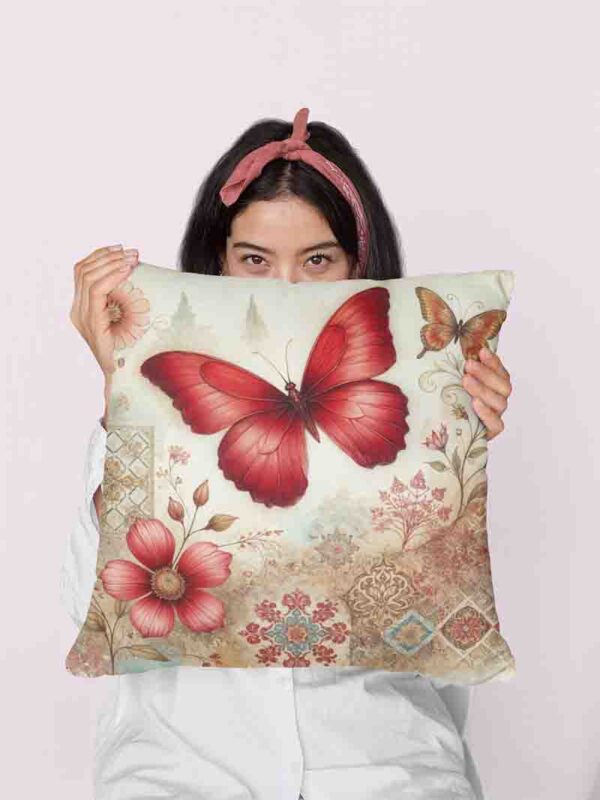 Funda de cojines elegantes decoración de mariposas Mod.Ala de Seda Roja