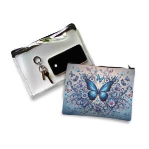 Cosmetiquera pequeña transparente con mariposas Mod.Brillo Celeste