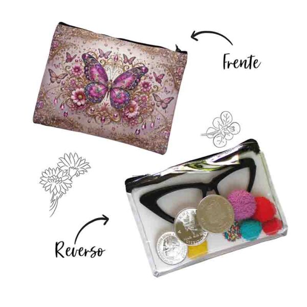 Bolsa cosmetiquera translucida con mariposas Mod.Encanto Rosado - Image 2