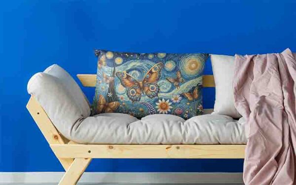 Funda para almohada larga decoracion con mariposa Mod.Noches de Van Gogh