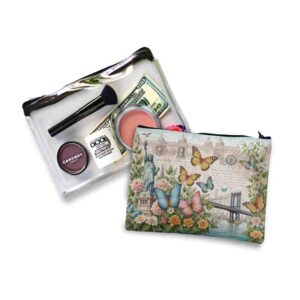 Cosmetiquera transparente de mariposas vintage Mod.Postales de Nueva York