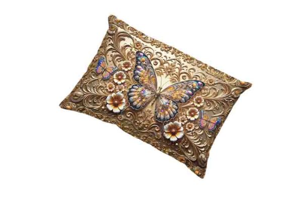 funda para almohada larga decoracion con mariposa Mod.Tesoro Dorado - Image 3