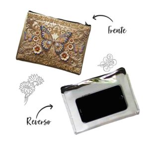 Cosmetiquera de tela transparente de mariposas Mod.Tesoro Dorado