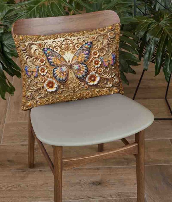 funda para almohada larga decoracion con mariposa Mod.Tesoro Dorado - Image 2