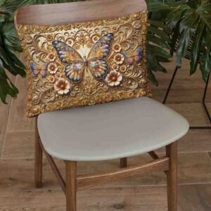 Funda para almohada larga decoracion con mariposa Mod.Tesoro Dorado