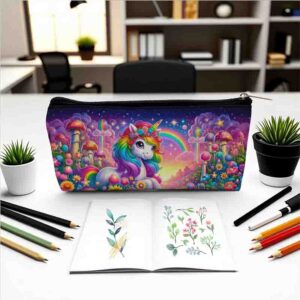 Cosmetiqueras personalizadas fiesta temática unicornio MOD.Tierra de Lluvia Dorada