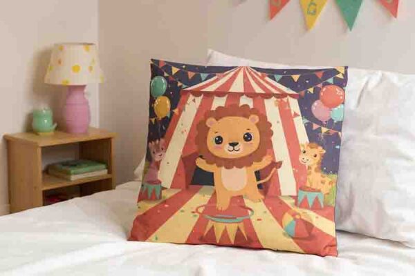 Cojin decorativo infantil de Circo magia y diversión en casa Mod. Kiut Leoncito Pop