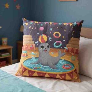 Cojín decorativo para cama de niños estilo circo mágico Mod. Kiut Splash Foca