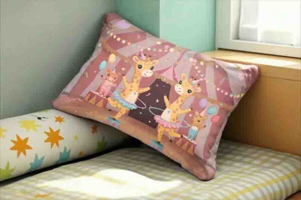 Funda para almohada decorativa de Circo Mod. Kawaii  Jirafitas Bailarinas