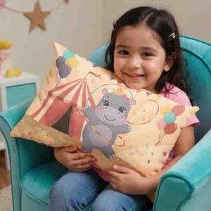 Funda de almohada infantil decorativa con temática de Circo Mod. Kiut Hipopodanza