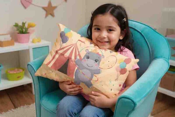 Funda de almohada infantil decorativa con temática de Circo Mod. Kiut Hipopodanza