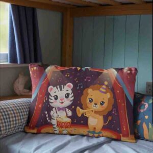Funda almohada con circo para decorar cuartos infantiles Mod. Kawaii Melodía Peludita