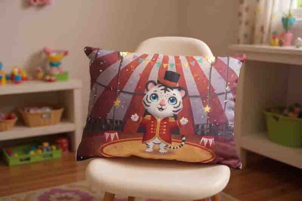 Funda de almohada divertida con diseño de Circo Mod. Kiut Tigre Show - Image 3