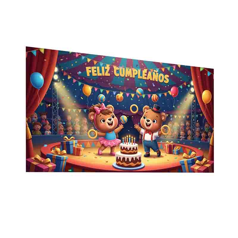 Backdrop decoración fiesta tematica circo Mod. Ositos Cirqueros - Imagen 3
