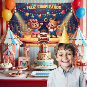 Backdrop decoración fiesta tematica circo Mod. Ositos Cirqueros