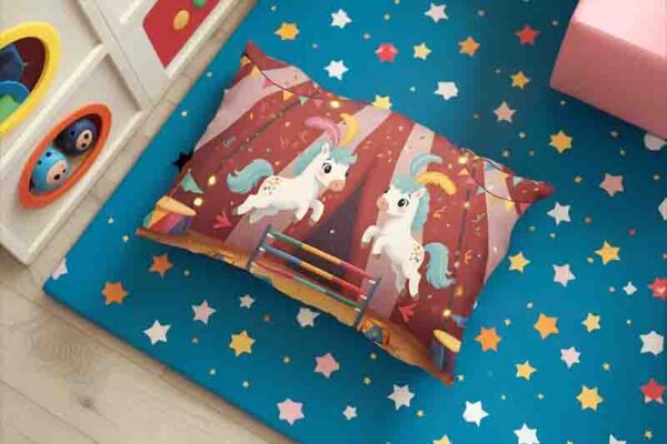 Funda para almohada con personajes de Circo Mod. Kiut Show Saltarín