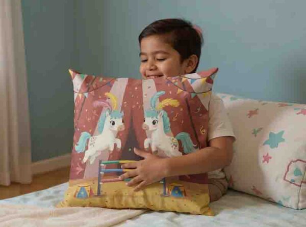 Cojín para niños con temática de circo lleno de color y alegría Mod. Kiut Salto Mágico - Image 3