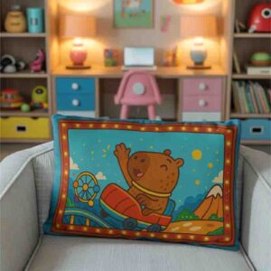 Almohada de capibara funda infantil Mod.Aventura en la Feria