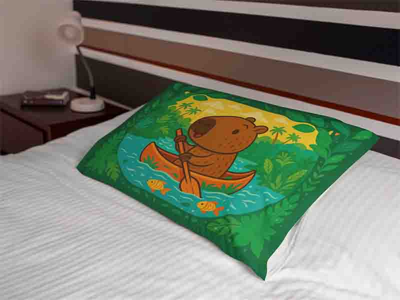 Funda de almohada de capibara para niño Mod.Canoa del Capibara Feliz - Imagen 2