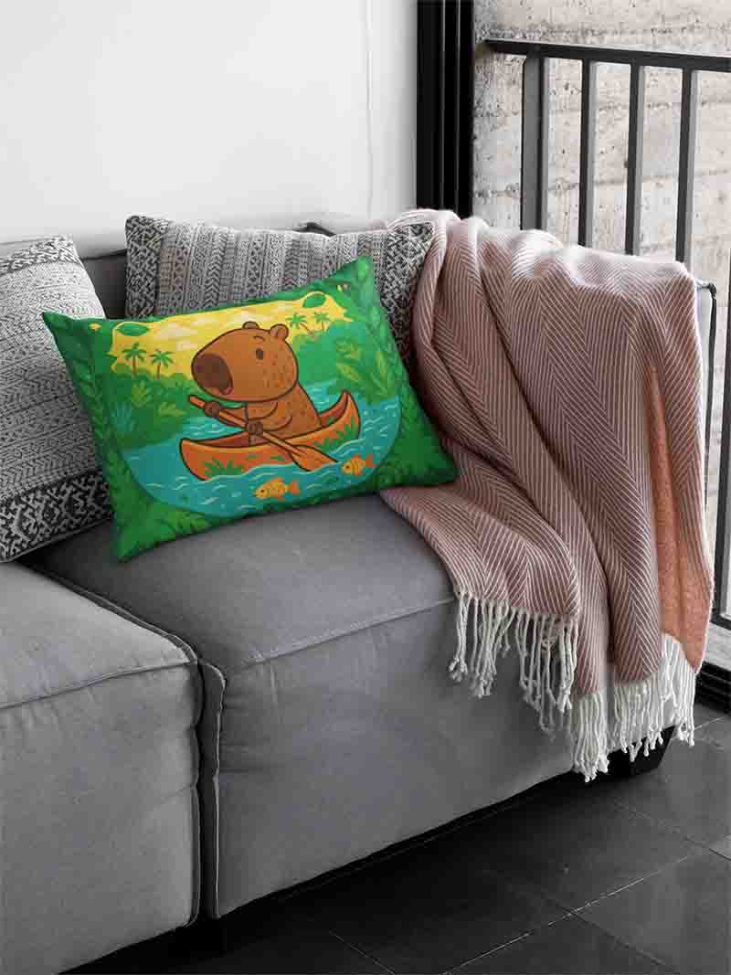 Funda de almohada de capibara para niño Mod.Canoa del Capibara Feliz