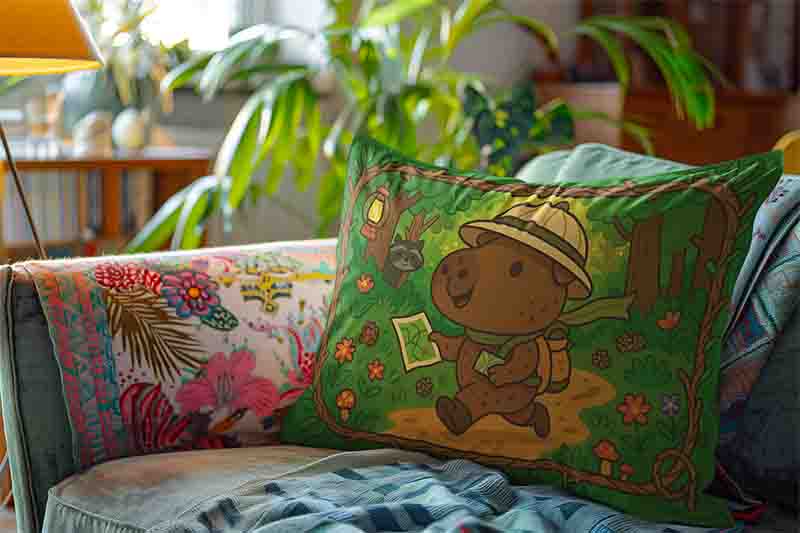 Almohada de capibara funda infantil Mod.Capibara Aventurero