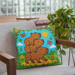Fundas de cojines decorativos capibara bonito Mod.Capifamilia al Sol