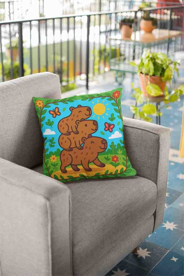 Fundas de cojines decorativos capibara bonito Mod.Capifamilia al Sol - Image 3