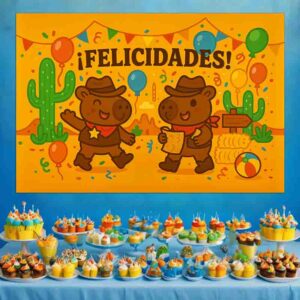 Backdrop decoración fiesta de capibara Mod.Cowboy Capibara