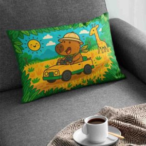 Almohada de capibara funda infantil Mod.Día de Safari Feliz