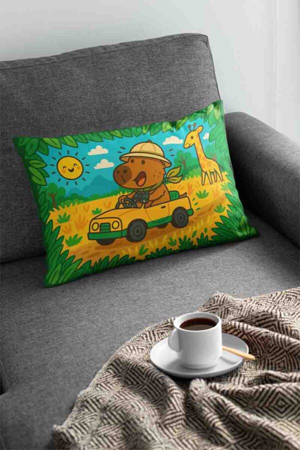 Almohada de capibara funda infantil Mod.Día de Safari Feliz