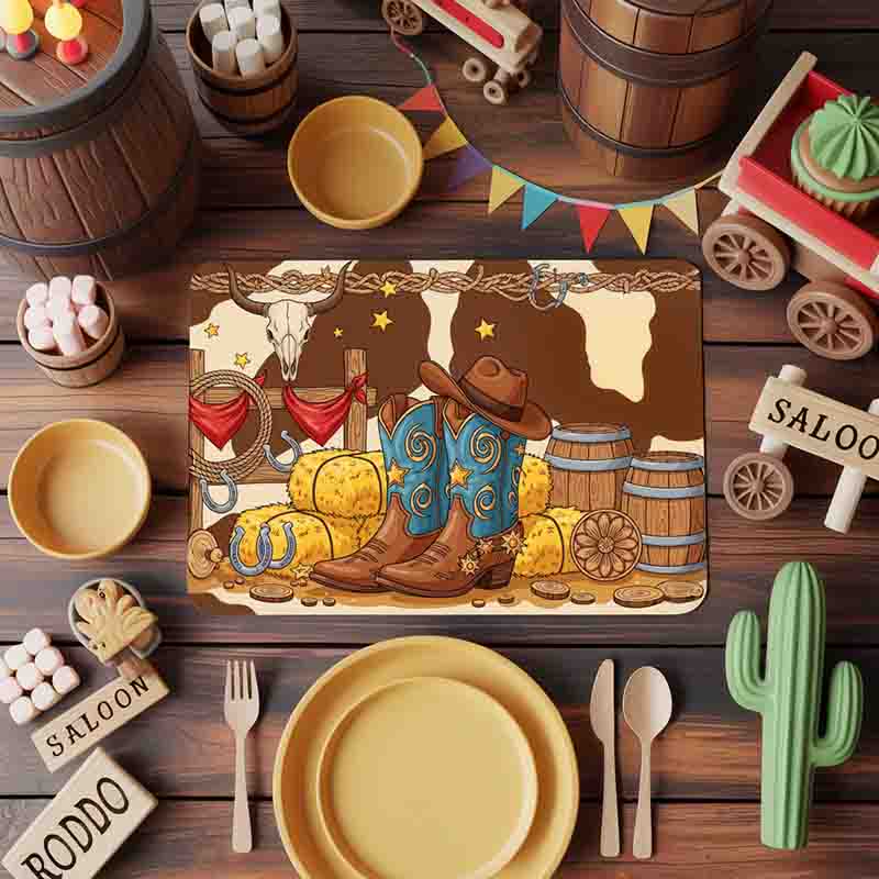 Manteles individuales para mesa niña vaquera Mod.Pasos Vaqueros