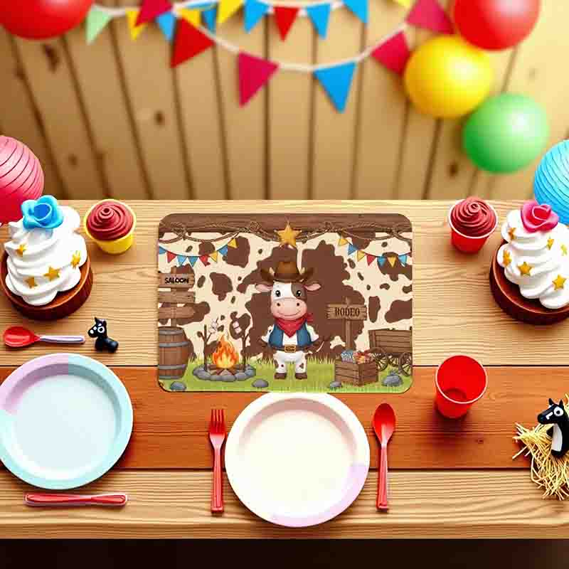 Manteles individuales para mesa niña vaquera Mod.Toro del Rodeo
