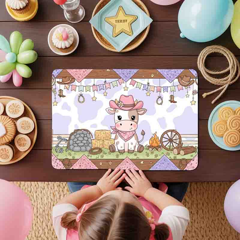 Manteles individuales fiesta vaquera para niñas Mod.Vaquita Rosa