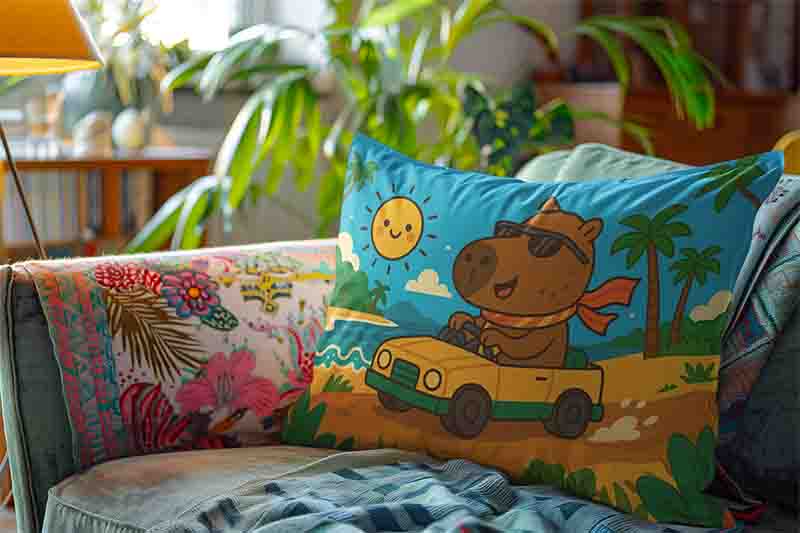 Almohada de capibara funda infantil Mod.Verano a Todo Motor - Imagen 3