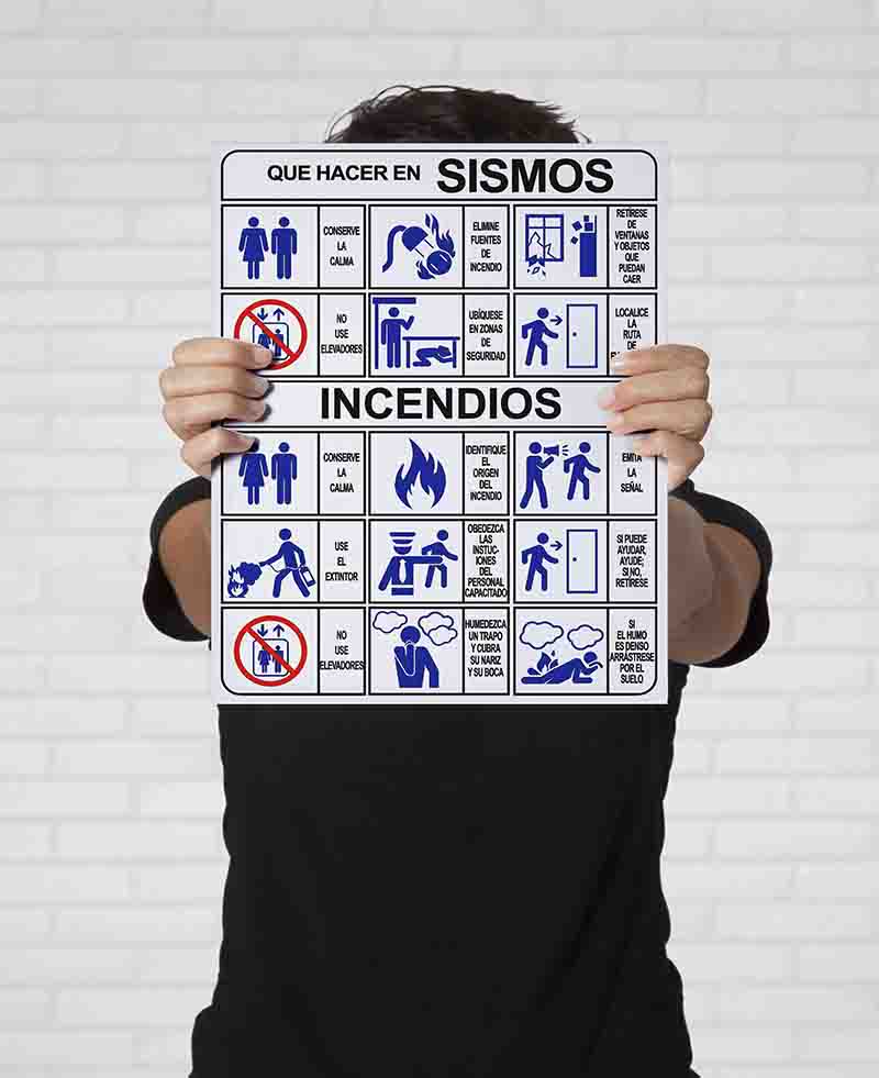 Que hacer en caso de sismos señalamiento autoadherible 30x40