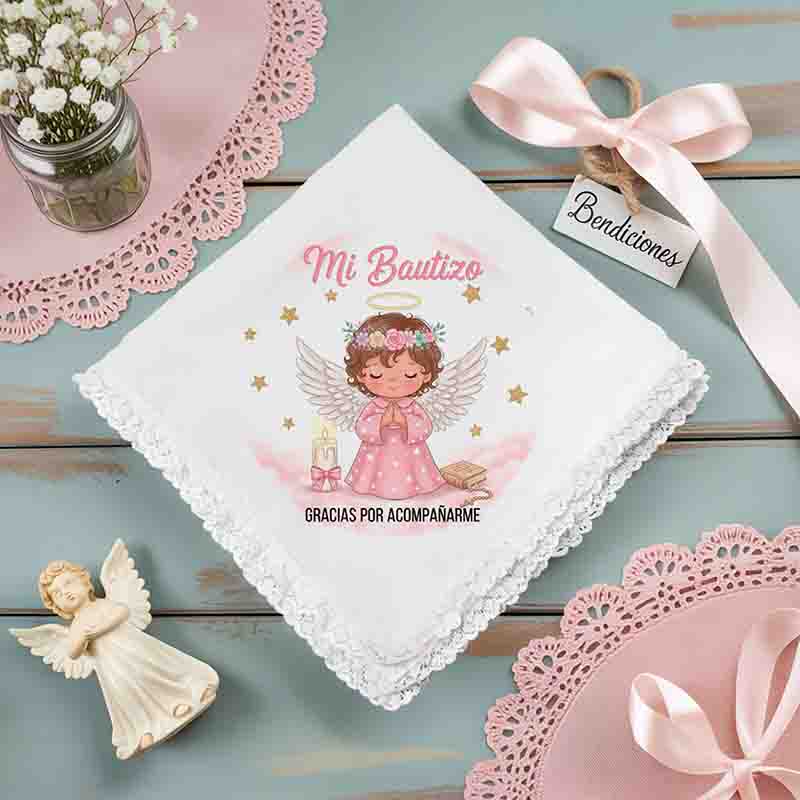 Servilletas Para Bautizo De Niña De Tela Con Encaje - Imagen 6