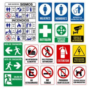 Set de señalamientos de seguridad autoadheribles 18 pz