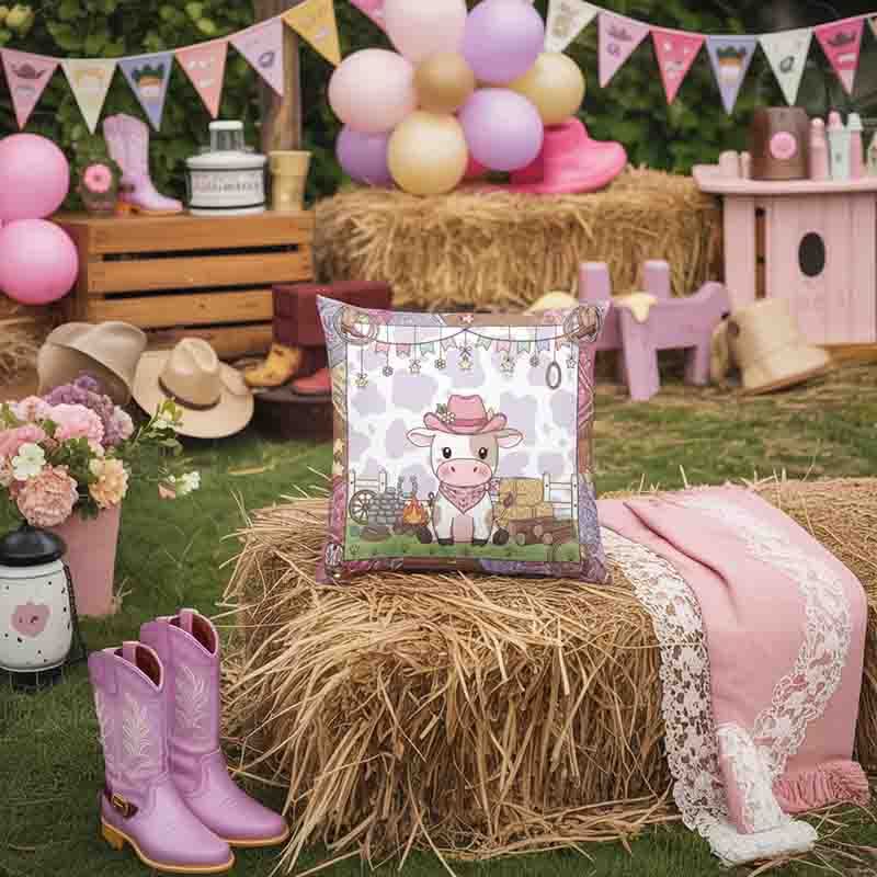 Cojines vaqueros para niños decoración divertida Mod. Vaquita rosa - Imagen 2