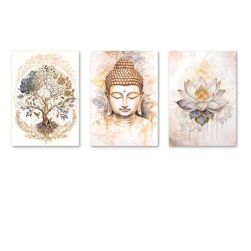 Cuadro tríptico Canvas Buda Estilo Zen con Marco - Imagen 7