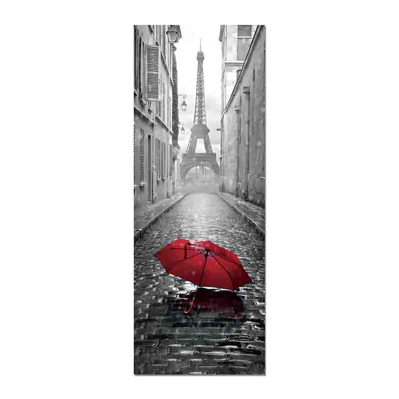Vinil Decorativo Puerta Torre Eiffel con Paraguas Rojo - Imagen 2