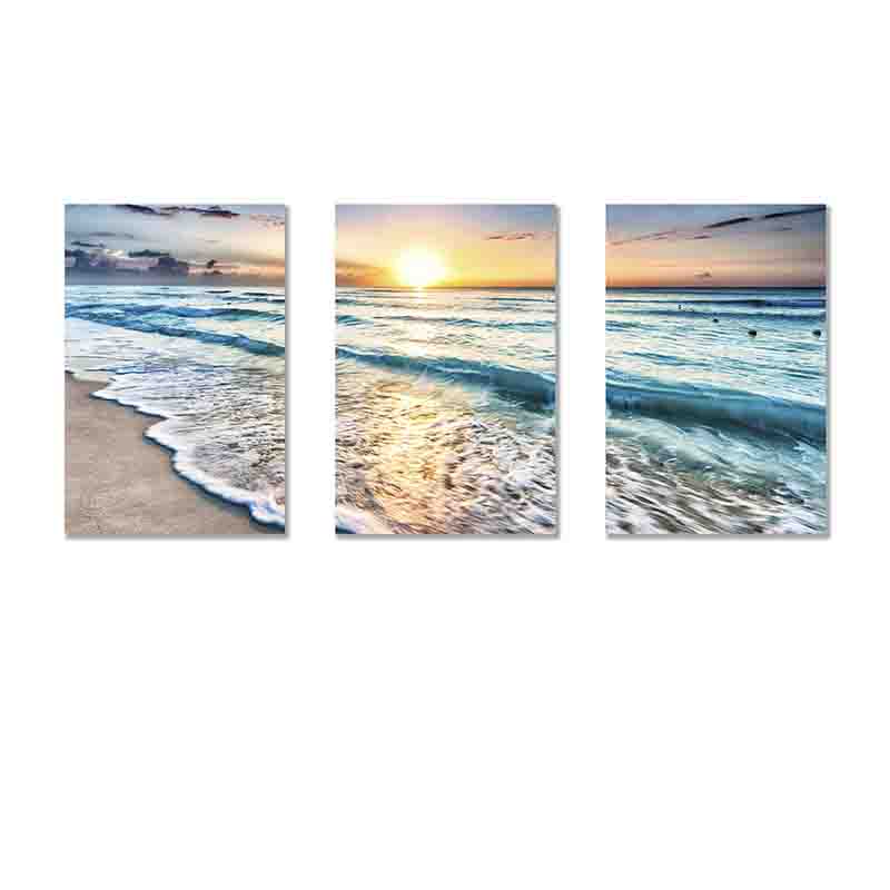 Tríptico Decorativo de Playa en Vinil Atardecer Azul - Imagen 5