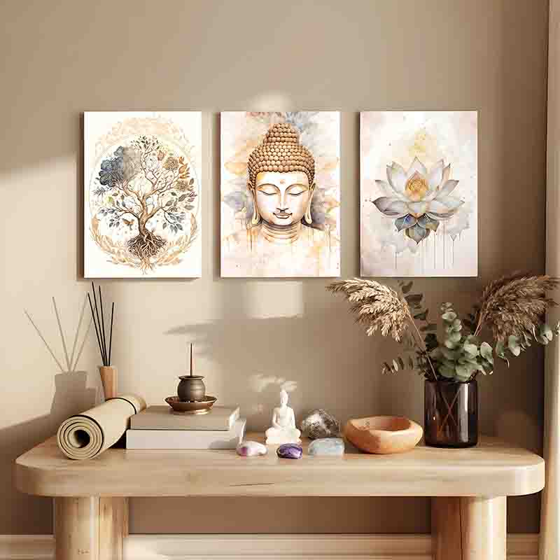 Cuadro tríptico Canvas Buda Estilo Zen con Marco - Imagen 2