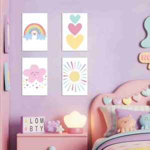 Set 4 Cuadros Infantiles para Cuarto de Bebé MDF con Vinil