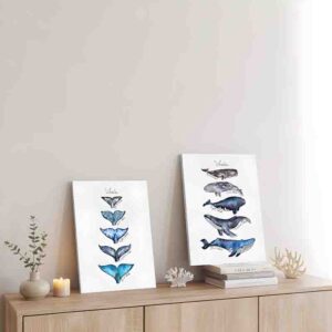 Set de cuadros canvas ballenas para sala o estudio