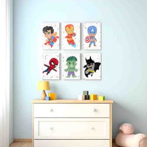 Cuadros decorativos superhéroes niños set 6 placas