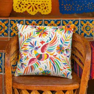 Fundas Otomí de Cojín Diseño Floral y Pájaros Mexicanos Mod.2